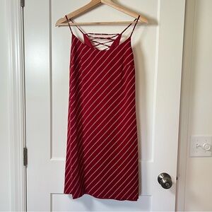 Ann Taylor Y2K Red White Stripe Spaghetti Strap Zip Dress Small Vintage 90s